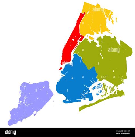 Five Boroughs Of New York City Outline Map Stock Photo
