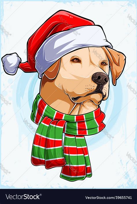 Christmas Labrador Dog Head In Santa Hat And Scarf