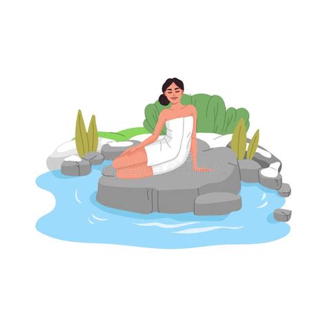 japan onsen woman in towel relax in spring bath stock vector illustration of asia bath