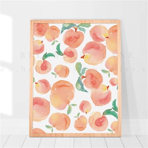 Watercolor Peaches Printable Wall Art Peaches Decor Etsy