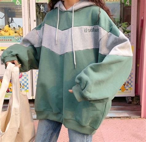 Korean Cute Korean Oversized Hoodie Outfit Art Floppy