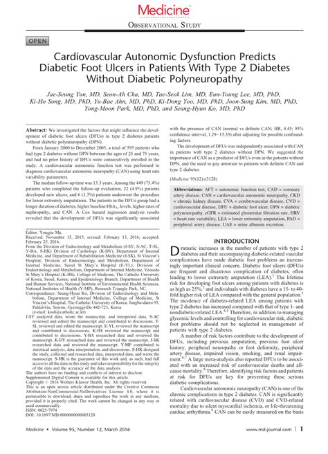 Pdf Cardiovascular Autonomic Dysfunction Predicts Diabetic Foot