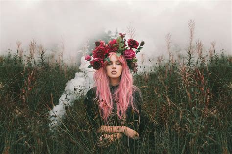 wallpaper women outdoors model grass winter dress pink hair wreaths spring tree