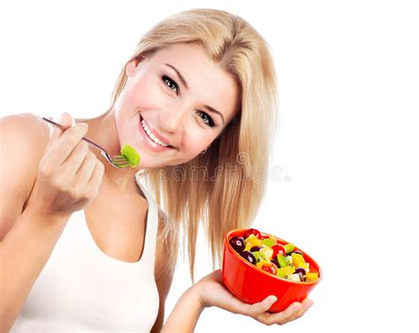 Mooi Meisje Dat Fruitsalade Eet Stock Foto Image Of Gezondheid
