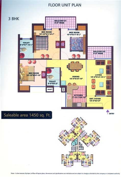 Srs Royal Hills 3 Br 1450 Sqft Floor Plan Prithvi Estates