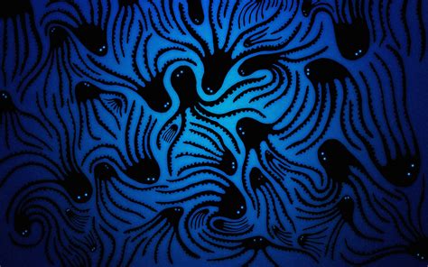 Cool Pattern Of Black Octopuses Against Blue Abstract