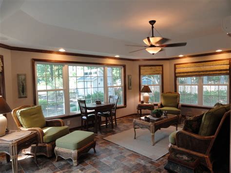 The tray ceiling is a tough one to choose color for. Tray Ceiling in Sunroom Addition - Tropical - Living Room ...