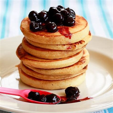 Fluffy Vanilla Pancakes With Blueberry Sauce Jessica In The Kitchen