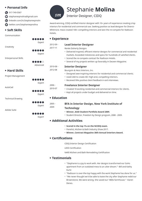 Interior Design Resume Examples Key Skills And Objectives