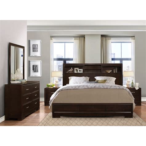 Roundhill Furniture Montana Walnut Modern 4 Piece Wood Bedroom Set With