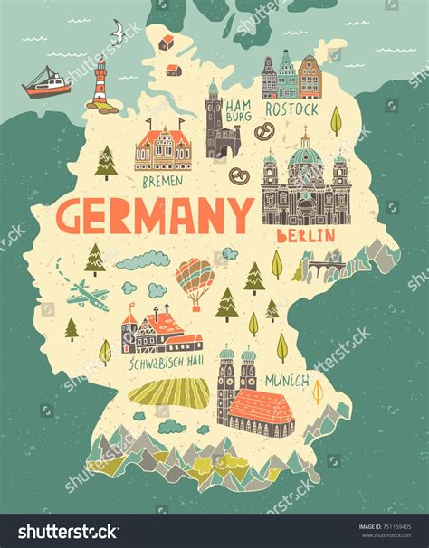 Illustrated map of Germany. Travel and attractions | Germany map, Illustrated map, Travel guide 