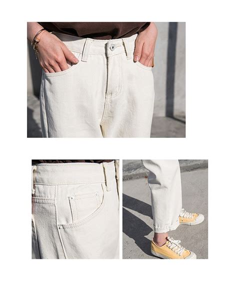 fall white mom jeans vintage high waisted wide leg jeans women cropped baggy straight leg jeans