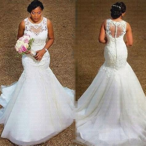 2019 New African Lace Backless Mermaid Wedding Dress Plus Size Bridal