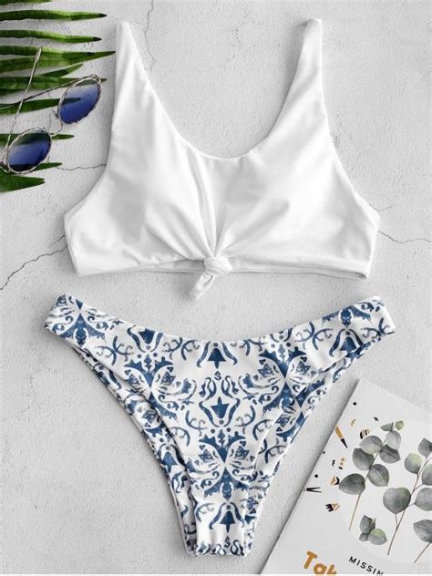 [36 off] 2021 zaful knot printed bikini set in white zaful