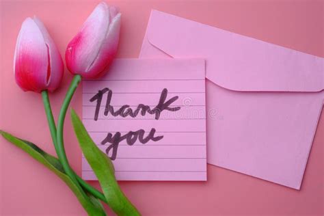 Close Up Of Thank You Note With Tulip Flower Stock Image Image Of
