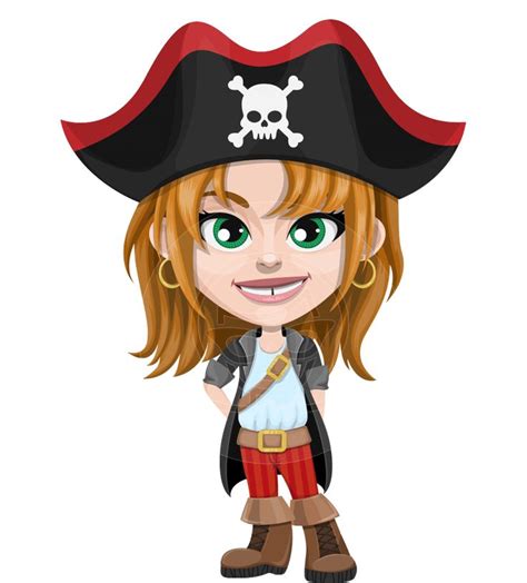 Cute Pirate Girl Cartoon Vector Character Illustration Set Graphicmama Girl Cartoon Vector