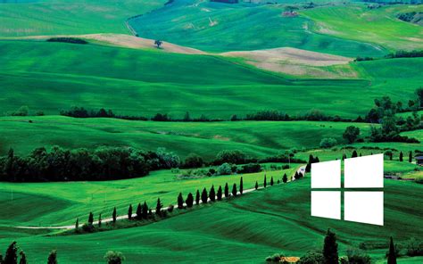 Windows 10 white simple logo over the green hills wallpaper - Computer ...