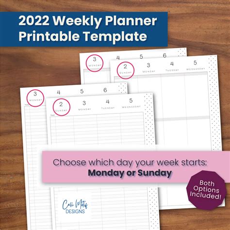 2022 Weekly Planner Printable Template Vertical Week On 2 Pages Cali
