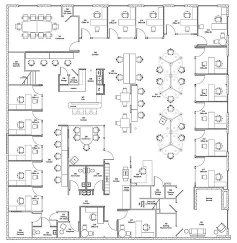 An Office Floor Plan With Desks And Chairs