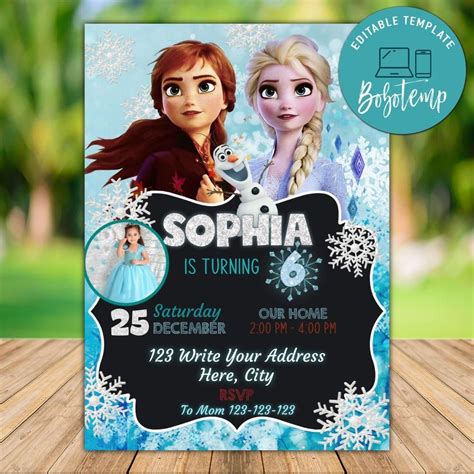 Create invitations for parties, or. Editable Frozen 2 Birthday Invitation With Photo Instant Download | Bobotemp