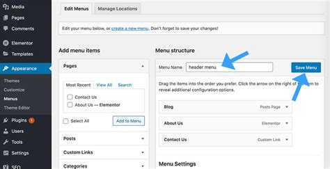 Create Menus - Siteborn