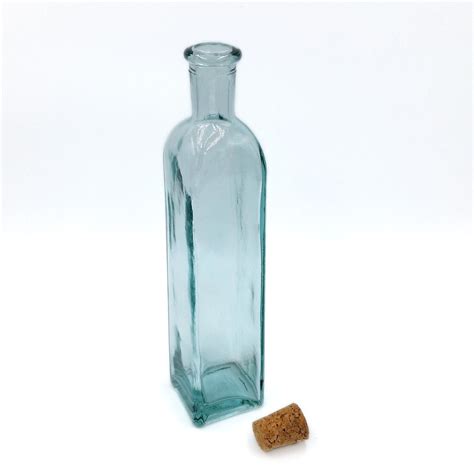 Square Green Glass Bottle With Cork 300cc 10 Ounce — Kitchen Supply Wholesale