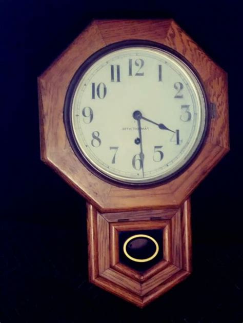 Antique Oak Seth Thomas Octagon Short Drop School House Regulator Clock