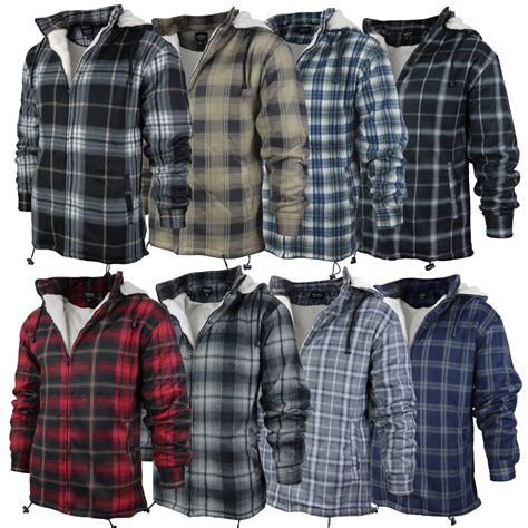 Mens Heavy Fleece Lined Sherpa Plaid Flannel Jacket With Hood For 27