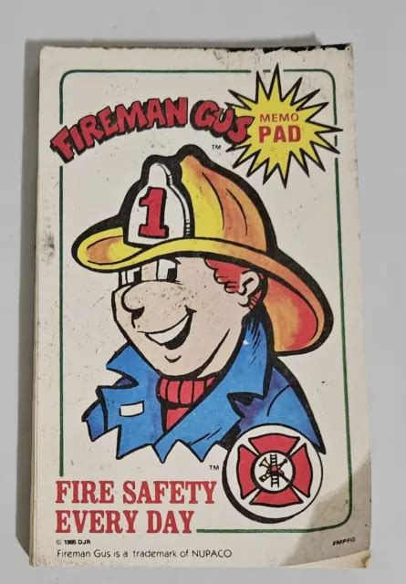 Vintage Fireman Gus Nupaco Kids Fire Safety Memo Pad Pocket Notebook