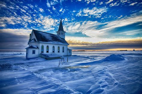 Wallpaper Id 119075 Sky Clouds Snow Winter Landscape Church