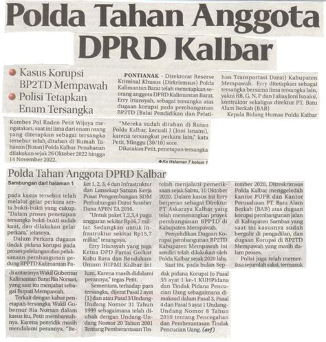 Polda Tahan Anggota DPRD Kalbar BPK Perwakilan Provinsi Kalimantan Barat