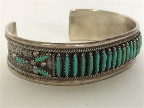 Signed F M Begay Navajo Native American Sterling Silver Turquoise Cuff