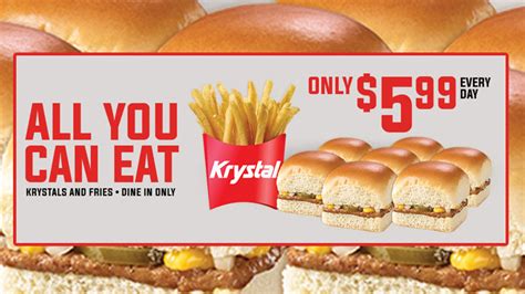 Combo includes 2 medium fries and 2 medium drinks. Krystal Offers All-You-Can-Eat Krystal Burgers And Fries ...