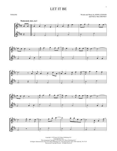 Cello, viola, violin, english horn, french horn, clarinet, trumpet, soprano sax, tenor sax, alto sax, banjo, guitar, piano, organ, melodica. Let It Be Sheet Music | The Beatles | Violin Duet