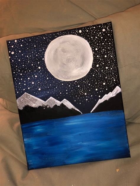 Starry Night In The Mountains Etsy In 2020 Simple Canvas Paintings