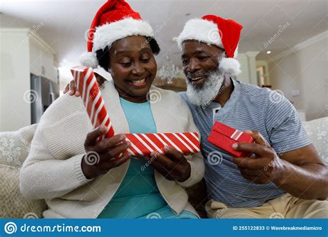 Senior African American Couple Opening A T Stock Image Image Of