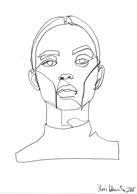 Art contemporary poster with abstract female face, one line drawing portrait you will get: borisschmitz: " "Gaze 324″, continuous line drawing by ...