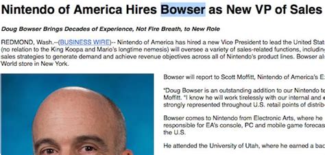 This Is Doug Bowser Nintendos New VP Of Sales Bowser Guy Names Nintendo