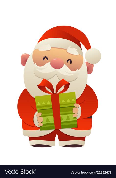 Happy Cute Cartoon Santa Claus With T Present Vector Image My Xxx Hot Girl