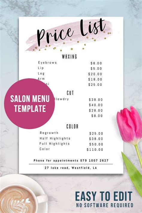 Free Editable Salon Price List Template