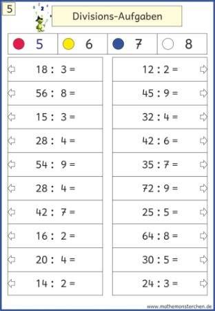 Das übungsblatt dient der überprüfung der kenntnisse zu den grundrechenarten, insbesondere enthält es. Mathemonsterchen - Multiplikation und Division