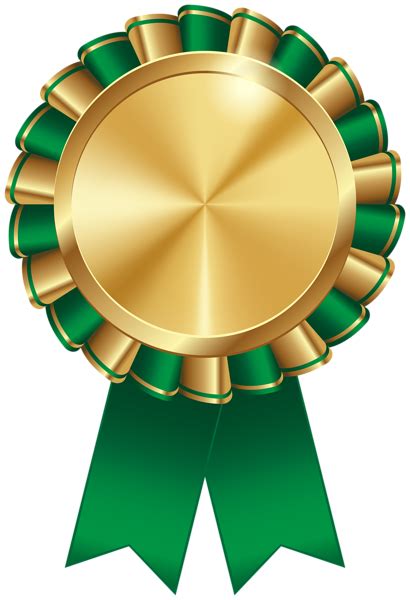 A Gold And Green Award Ribbon With A Rosette On The Top Isolated