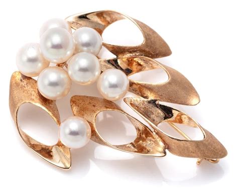 14ct Gold Pearl Brooch With Pink White Cultured Pearls Brooches