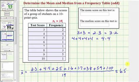 Ex Find The Mean And Median Of A Data Set Given In A Frequency Table