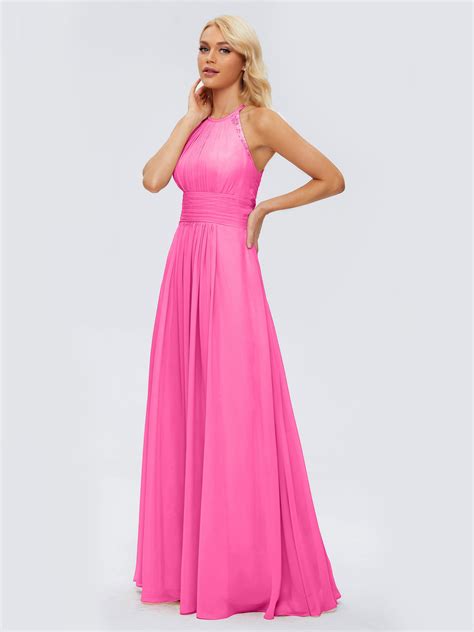 Arya Unique Halter Chiffon Long Bridesmaid Dresses