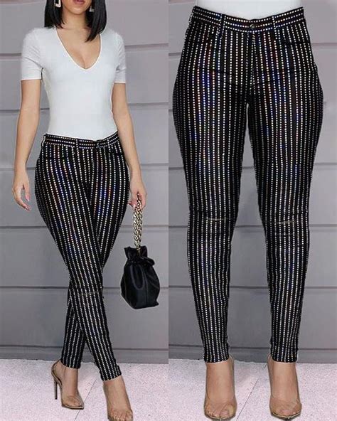 Glitter Striped High Waist Sequins Pant Sequin Pant Fashion Pants High Waisted