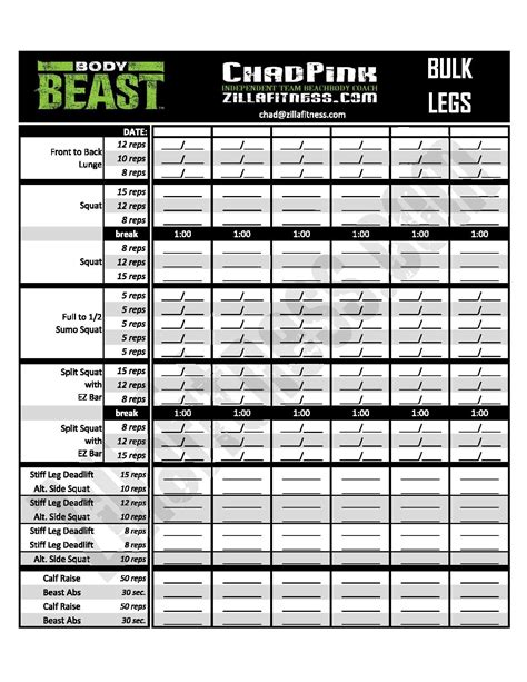 Body Beast Worksheet Lean