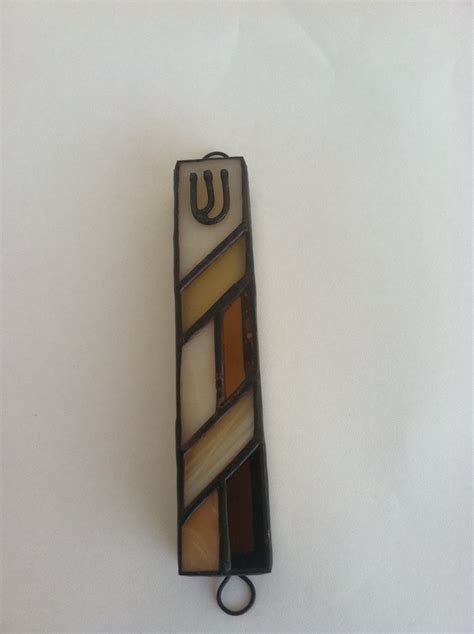 Stained Glass Mezuzah Case Brown And Tan