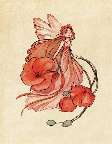 Midsummer Fairies Poppy Art Print Fairy Drawings Drawings Poppy Art