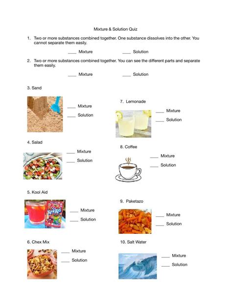 Mixture And Solution Quiz Worksheet Live Worksheets